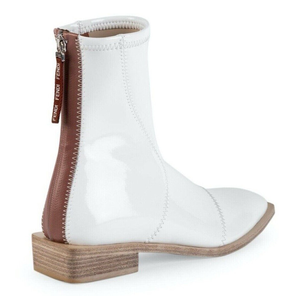 Fendi White Patent Neoprene Stretch Logo Sock Ankle Combat Chelsea Boot 39.5 - Picture 10 of 12